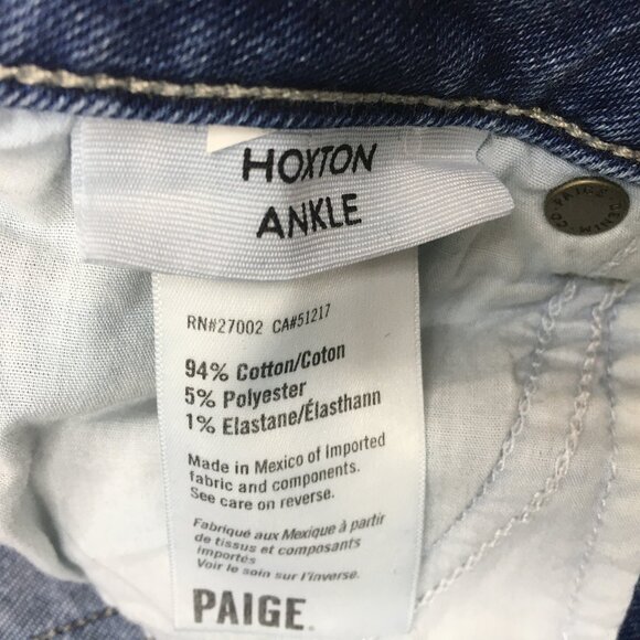 PAIGE Denim 5 Pocket Tawnie Destructed Wash Hoxton Ankle Raw Edge Hem Jeans - Picture 3 of 13